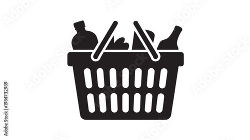 Shopping Basket Icon Grocery E Commerce Retail Black Silhouette Symbol for Online Shopping Concepts