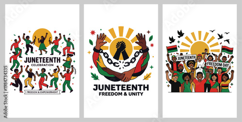 Juneteenth freedom celebration vector illustration with symbols of liberation and African American heritage in modern flat design style,"juneteenth,freedom day,emancipation,black history,african ameri
