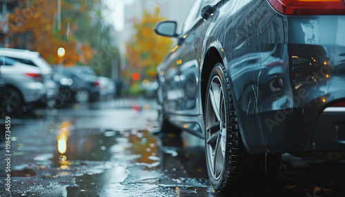 cars on parking with blur background with empty space