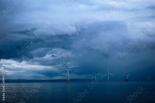Wind turbine site, Atlantic Ocean shore near Liverpool, Great Britain