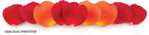 A gradient of red and orange rose petals creates a vibrant, soft floral.
