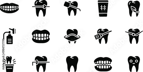 Dental icons: teeth cleaning brushing oral hygiene illustrations dental floss dentistry