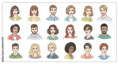 Diverse Group of Hand Drawn People Portraits.