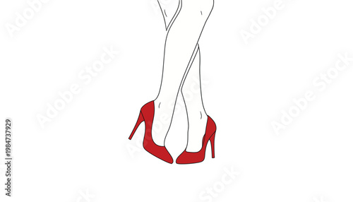 A woman's legs wearing red high heels on a white background