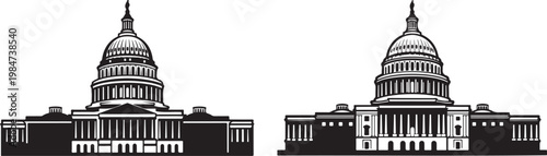 A striking black silhouette of the united states capitol building in washington dc a national landmark silhouette.Washington dc a national landmark silhouette vector.