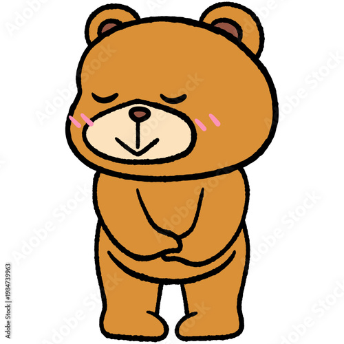 Chubby belly adorable male teddy bear shy in love and stand blush bashful filled outline doodle hand-drawn