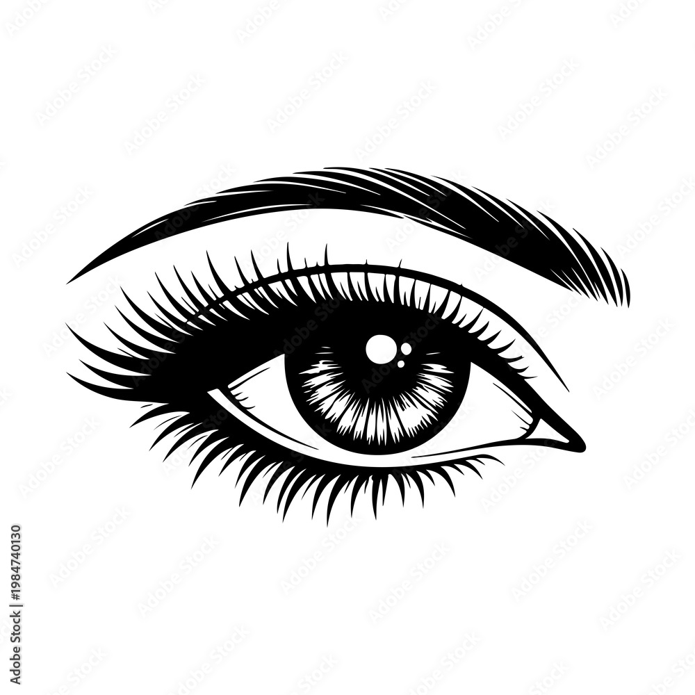Obraz premium Silhouette of a beautiful female eye with makeup and long eyelashes