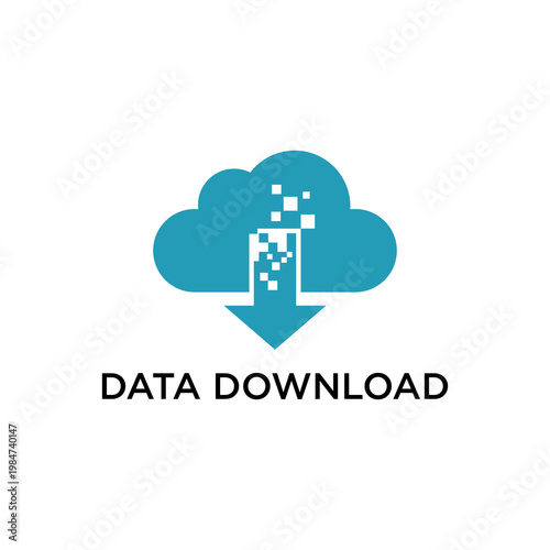 Data download logo vector cloud storage technology icon digital transfer backup internet server modern business symbol