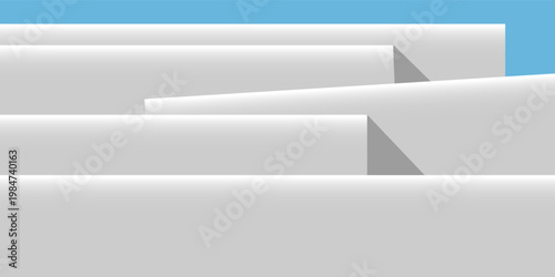 Three white podiums on blue sky background, vector illustration design for display cosmetic product, summer banner, mockup