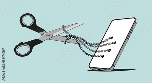 Breaking Free Scissors Cutting Chains Attached to a Smartphone