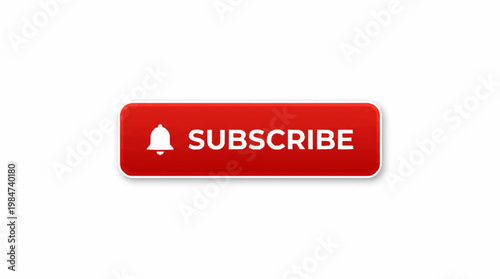 Prominent red subscribe button with notification bell icon for online content platforms; a clear call to action for viewers to engage and stay updated