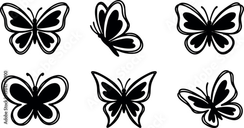 Black and white butterfly vector art collection in various wing poses