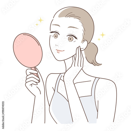 美肌に満足する女性のスキンケアイメージ（ニキビ改善・きれいな肌・ポジティブ）