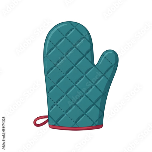 Quilted Teal Oven Mitt With Red Trim