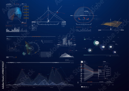 Futuristic concept HUD, GUI style. Screen ( Dashboard, Futuristic Circle, Space Elements 7