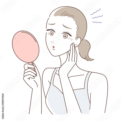 目元のシワに悩む女性のスキンケアイメージ（エイジングケア・老化・美容）