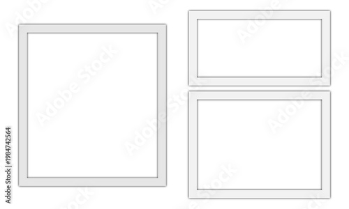 Three empty white photo frames isolated on a plain white background for your own content. Vector