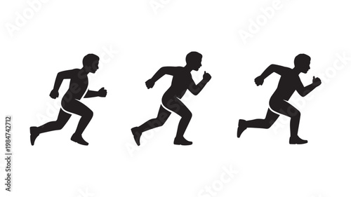 Running Man Silhouette Fitness Motion Speed Athlete Black Vector Poses for Exercise and Sports Concepts