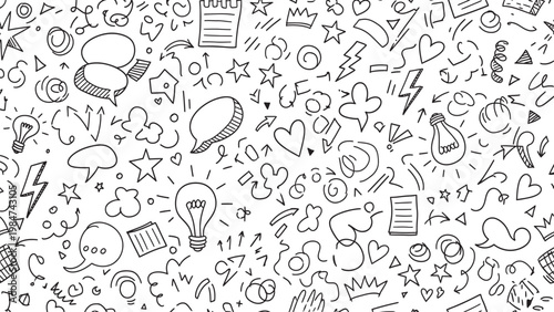 Whimsical doodle art a seamless pattern of hand drawn icons and playful sketches in black and white