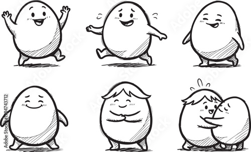 Charming doodle eggs a whimsical collection of hand drawn egg characters expressing joyful emotions and interactions