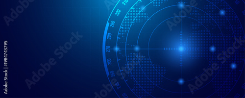 Bright neon circular HUD element on circuit board background. Futuristic chip design with glowing AI portal technology and digital processor patterns. Tech digital frame. Digital vector