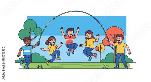 Joyful Children Playing Jump Rope Illustration
