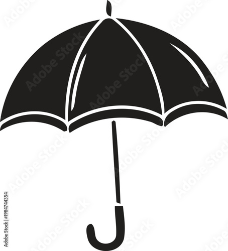 Black umbrella silhouette, open, on white background