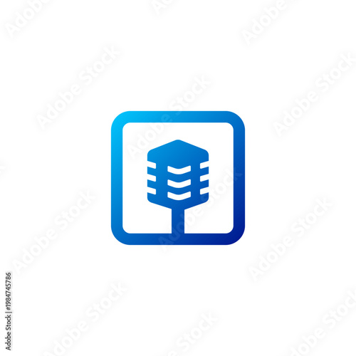 Vintage microphone in rectangle border logo vector design inspiration. Vocal icon logo simple modern graphic design