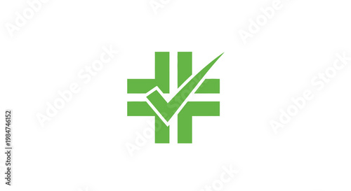Green cross symbol with checkmark icon on white background vector illustration