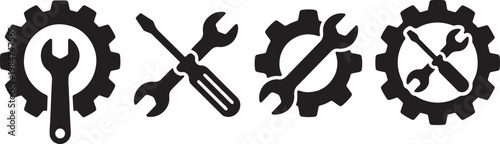 maintenance repair icon set gear wrench screwdriver engineering symbol vector illustration