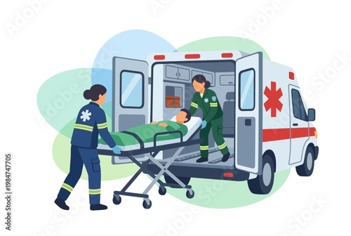 Emergency Paramedics Loading Patient into Ambulance Vector