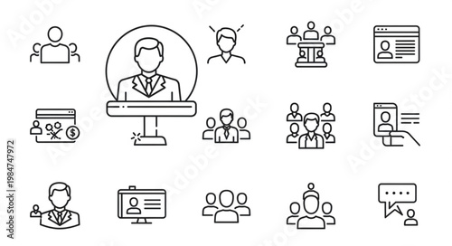Collection of Business and People Icons Representing Professional Concepts.