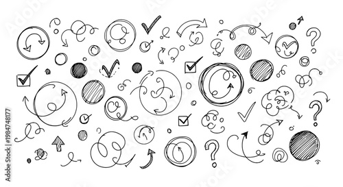 Bubbles speech icon set with doodle style dots and question marks for playful communication and chat UI design