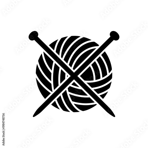 Knitting icon with crossed needles and yarn ball