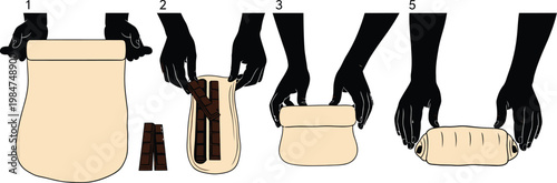 Step-by-step illustration of hands preparing dough for baking with food preparation cooking class food industry preparation instruction crafting kneading culinary homemade illustration