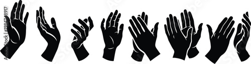 Silhouette collection of clapping hands in various stages with standing ovation clapping applause silhouette celebration appreciation agreement cheering movement gestures performance
