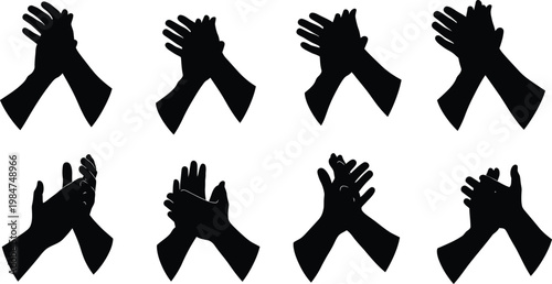 Collection of abstract silhouette hands clapping in unison with standing ovation clapping silhouette applause appreciation celebration approval agreement cheering congratulations movement
