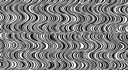 Waves black and white pattern with curved lines and optical illusion effect featuring abstract, design, graphic with texture and background elements