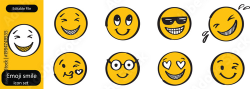 Emoji smile set. Colorful emoticon set isolated on white background. Vector illustration EPS 10
