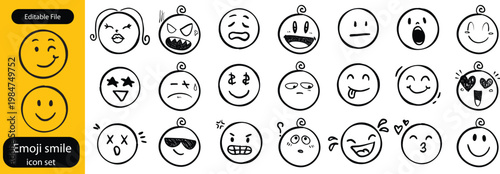 Emoji smile set. Colorful emoticon set isolated on white background. Vector illustration EPS 10