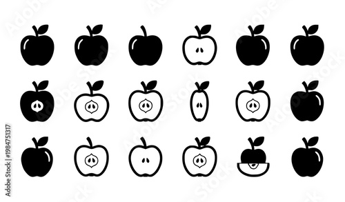 Apple icon set fruit symbols flat vector illustration for web design