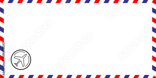 Airmail Envelope Frame With Red and Blue Diagonal Stripes and Blank White Center