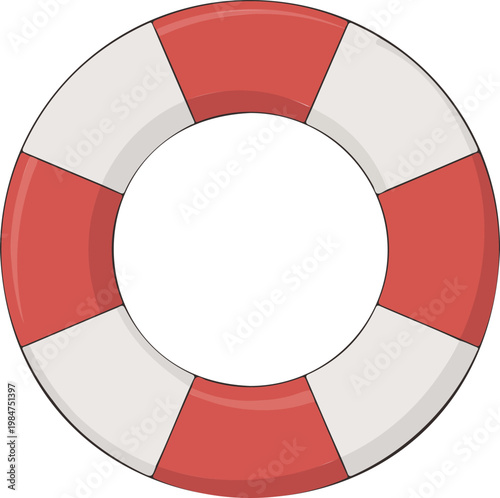 3D render of red and white striped life preserver ring isolated on white background with clean minimalist style