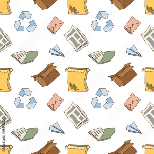 Paper Waste Recycling Seamless Pattern