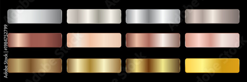 Collection of gold silver bronze and rose gold gradient texture background vector