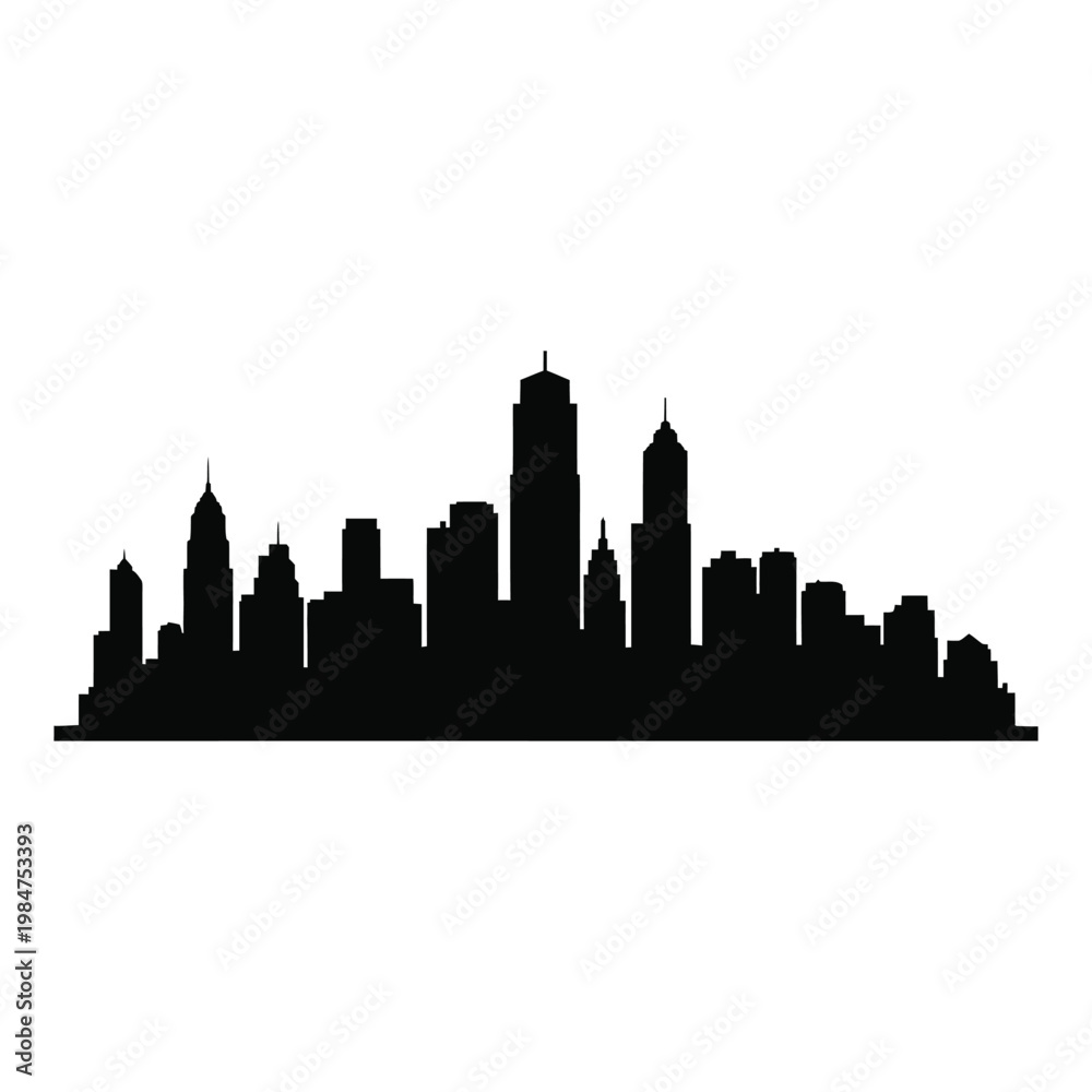 Fototapeta premium City skyline silhouette graphic illustration of buildings urban landscape