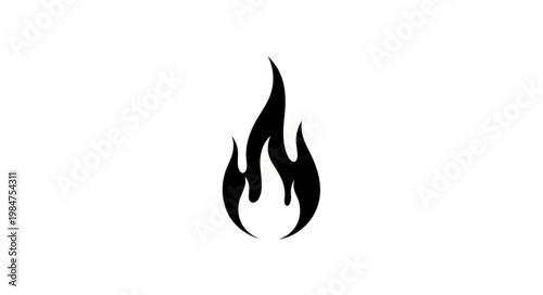Stylized Black Flame Icon Simple Minimalist Symbol.