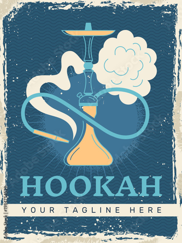 Hookah. placard with stylized illustration of tubes for hookah and smoke