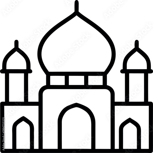 Black Outline Taj Mahal Inspired Monument Icon Illustration
