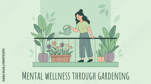 Mental wellness through gardening: A woman cultivates a peaceful garden, embracing tranquility and fostering mental well-being. Capturing the therapeutic embrace of nature and self-care.